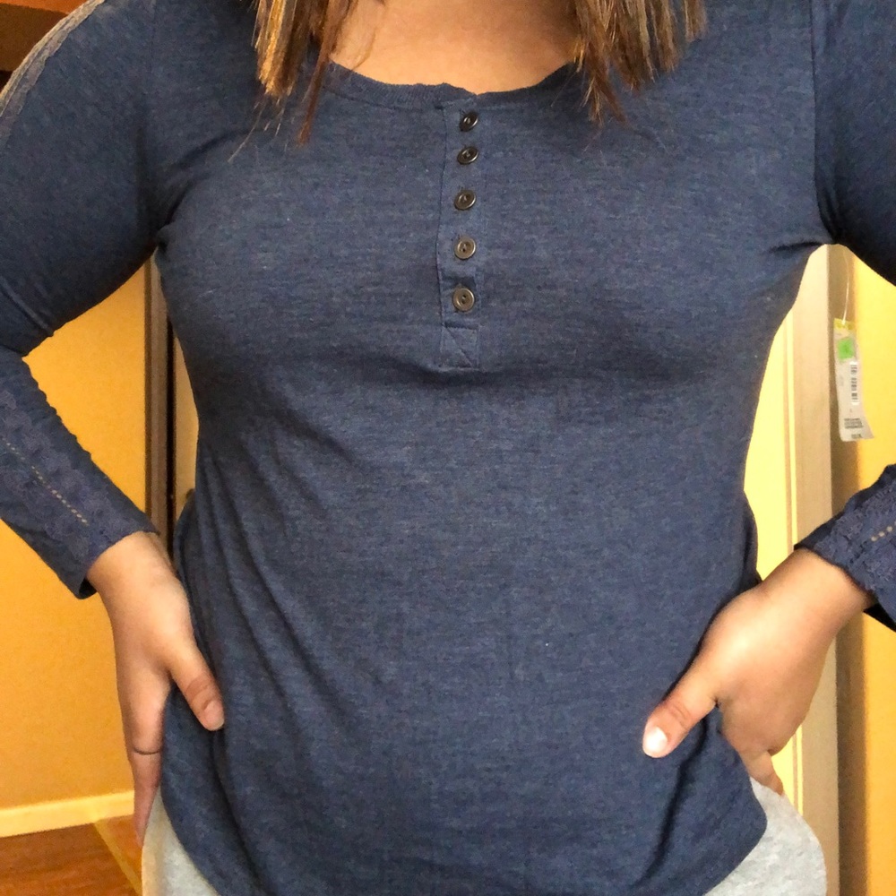 Long-sleeve, Henley Top with Lace Detail